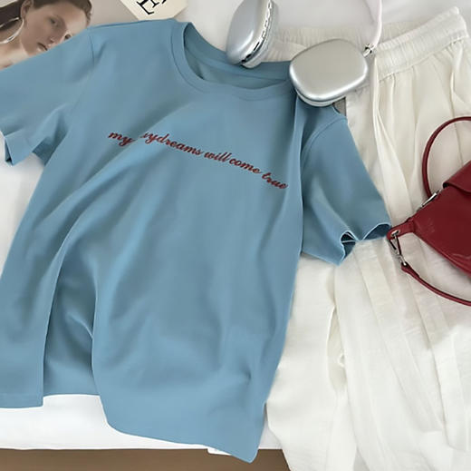 澄鱼生活瓦尔登湖蓝字母印花T恤  显白显瘦  优雅气质  夏日常备款  百搭时髦 商品图4