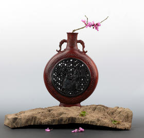 五福平安°酸枝镶紫光檀大花瓶