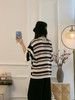715-3  慵懒不懒散 松弛高级 25早秋 ed拼接条纹 宽松圆领中袖上衣 商品缩略图3