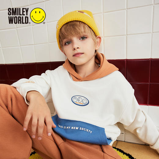SMILEY WORLD连帽卫衣童装宽松时尚百搭男女童休闲上衣印花S23335H102 商品图2