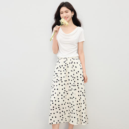 【专属特价】熙世界夏日绝美套装裙女2025新款莱赛尔荡领上衣波点半身裙两件套 商品图4