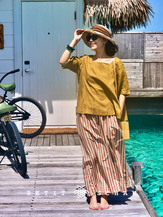 PETIT SCHAN小闪 #086 Serene Mountain 空山 进口AD12纸辫拼接香云纱大檐度假草帽 商品图3