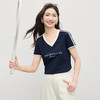 【07/16新品】熙世界美式运动风撞色字母V领T恤女短袖小个子正肩上衣2025夏新款 商品缩略图4