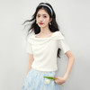 【07/16新品】熙世界蝴蝶结斜肩白色针织衫女薄款夏季短袖设计感别致一字肩上衣 商品缩略图2