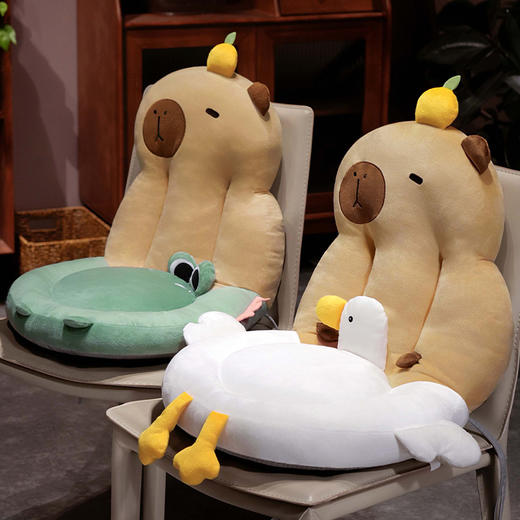 自然醒圆形水豚立体坐垫靠背一体办公室久坐屁垫护腰椅子垫QYL 商品图12