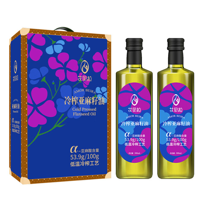 艾贝拉亚麻籽有礼盒 冷榨亚麻籽油 500mL*2瓶