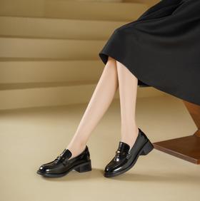 【秋季新款】西村名物2025年秋季新款小圆通头舒软粗跟防滑低跟深口单鞋乐福鞋T25CM38861