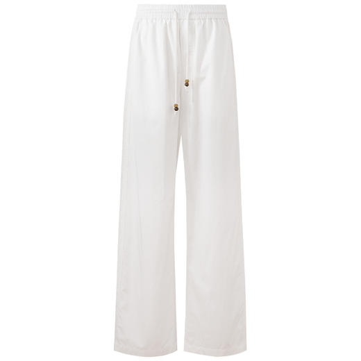 SELFWHO绿绒蒿系列莱赛尔棉白色休闲裤女2025秋季新款抽绳直筒裤 商品图4