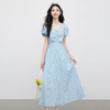【专属特价】熙世界苎麻棉蓝色波点连衣裙女夏季新款法式泡泡袖V领收腰长裙子 商品缩略图3