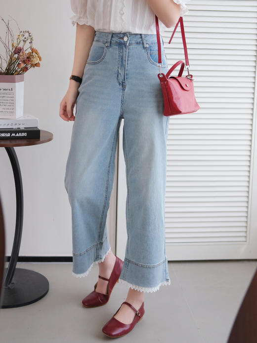 🔥没吹牛，以一己之力带动办公室买了8条❗️又软又凉快的【蕾丝九分阔腿牛仔裤】🍃弹力非常好👍，软到能劈叉 商品图3