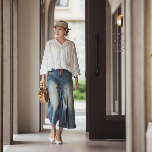 【林栖设计小店】（现货）苎麻衬衣绣花百搭气质宽松显瘦2025秋季新款V领上衣女F1953199 商品图2