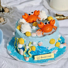 烤爱·巨蟹座·星座系列·创意翻糖·海洋可爱螃蟹·儿童生日蛋糕/节日/聚会/团建/发财