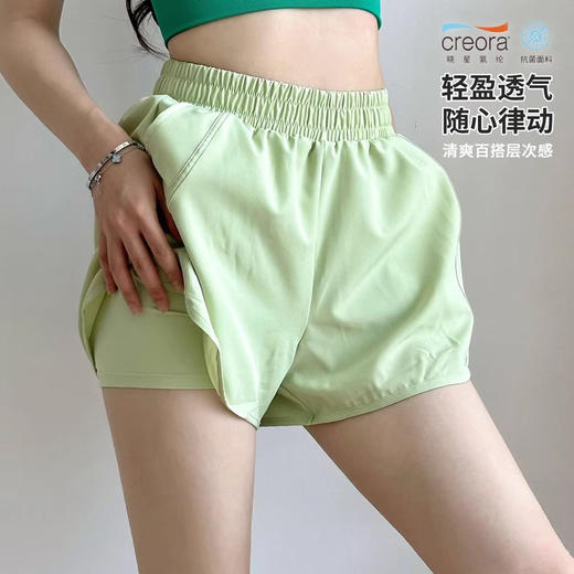 跃牌【安琪拉系列】新款夏季运动短裤女带口袋宽松双层防走光薄款假两件短裤DK-5003 商品图0