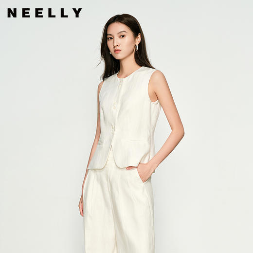 NEELLY纳俪商场同款春季新款时尚气质无袖马甲女极简个性收腰上衣N25074D04422 商品图0