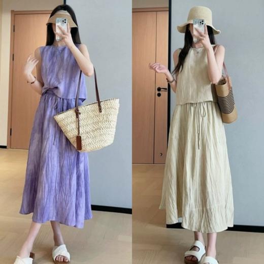【桔梗紫.扎染套装】褶皱肌理，A字裙+无袖衫可分开穿 商品图6