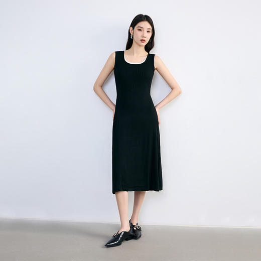 NEELLY纳俪春季新款商场同款假两件休闲背心黑色针织连衣裙女N25074Y04566 商品图3