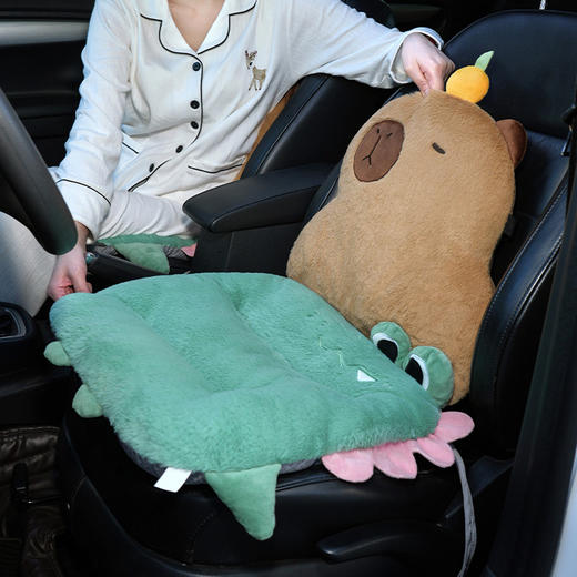 自然醒兔毛绒趣味水豚多功能汽车坐垫腰靠一体四季通用后排长条防滑单片屁垫QYL 商品图14