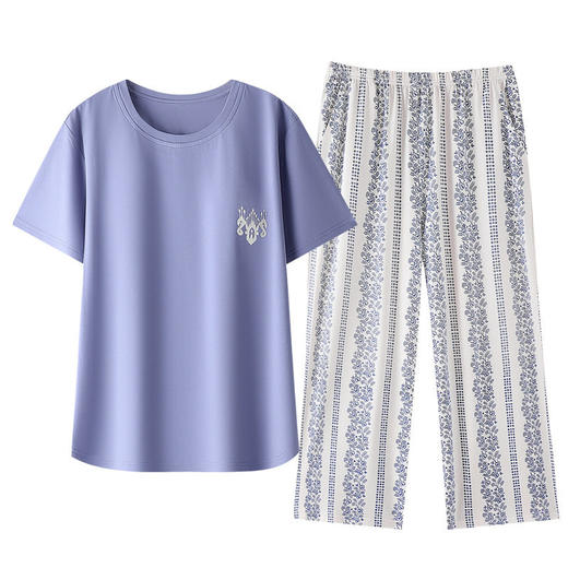 睡衣女夏季拉架纯棉短袖七分裤休闲家居服舒适夏天青年带胸垫套装   JL-MZD6857/MZD6858/MZD6859 商品图4