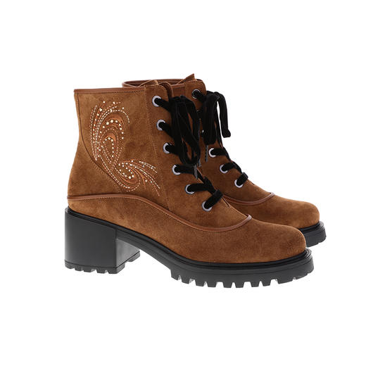 sheme景颇族原创设计刺绣水晶女式粗跟牛皮马丁靴可定制 商品图11