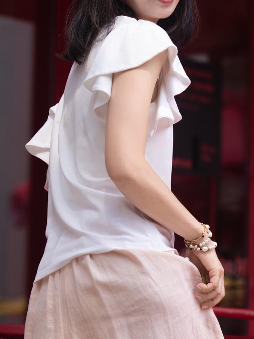 TYNVIE 平纹针织露肩荷叶边袖上衣 - 白色 商品图6