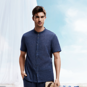 皮尔卡丹短袖夏季衬衫立领透气男PC11307