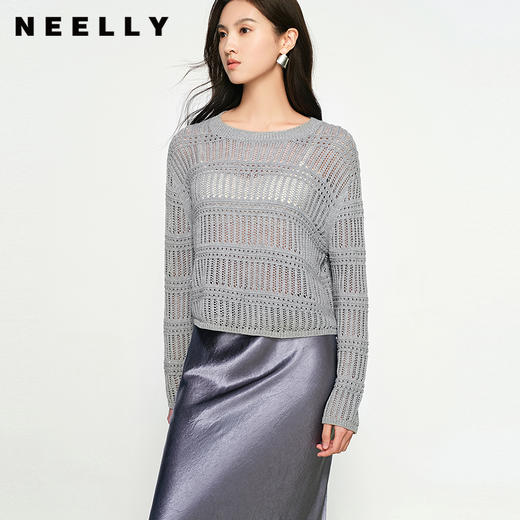 NEELLY纳俪商场同款春季新款设计感随性镂空针织衫女休闲上衣N25074A04551 商品图0