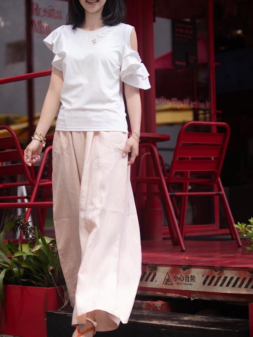 TYNVIE 平纹针织露肩荷叶边袖上衣 - 白色 商品图10