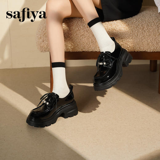 预售|Safiya/索菲娅2025珍珠系带英伦风轻便增高漆皮百搭粗跟小皮SFD3112171 商品图8