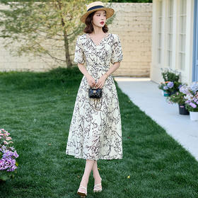 【预售3天】PY 温柔风印花泡泡袖修身连衣裙MLJL50129