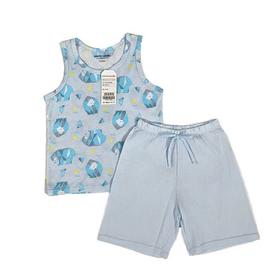 【大暑清凉购】儿童男印花背心套装纯棉男童蓝色夏款小童舒适KD250010