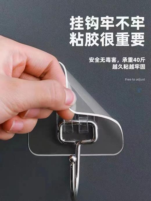 超值20个装！【牢固可靠，防水耐潮！】免打孔透明挂钩 多功能家用墙上无痕粘钩 厨房卫生间门后强力挂钩-QA 商品图4