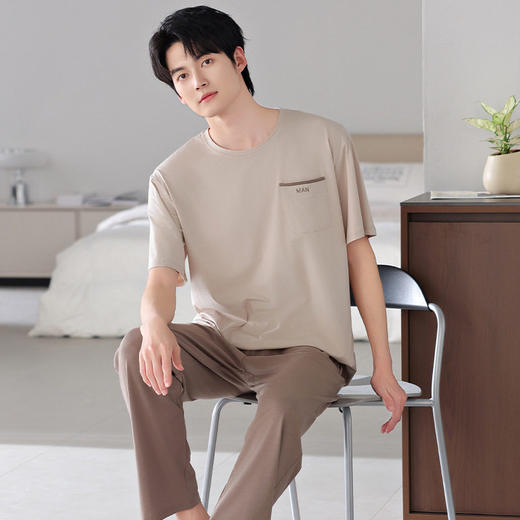 夏季睡衣男士莫代尔短袖长裤套装轻运动风凉爽青年可外穿家居服   JL-HYM4838/HYM4839 商品图1