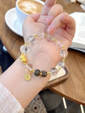 天然白水晶“招财小猫”沉香木手串 约12mm JD （需做证书2-3天左右发货）