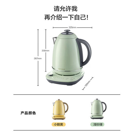 【专柜-北鼎】北鼎K740C/002烧水壶 便携恒温电热水壶浅杉绿 1.7L  220V/2000W 商品图4