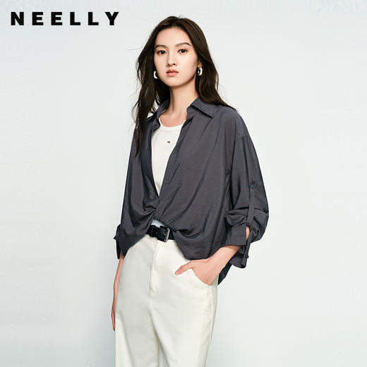 NEELLY纳俪商场同款春季新款时尚设计感垂坠假两件衬衫女宽松上衣N25074B04557 商品图0