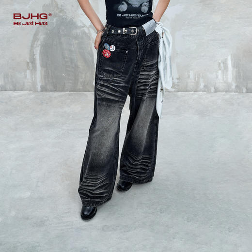BJHG不计后果休闲牛仔裤男款夏季潮牌2025新款美式宽松直筒裤子女 商品图2