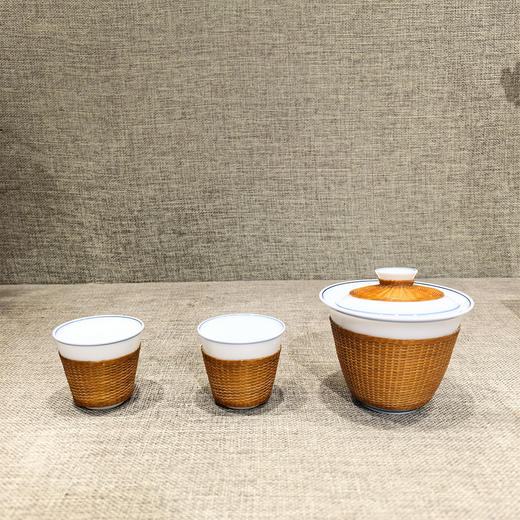 XJPY146-7甜白玉瓷竹扣茶具三件套 商品图0