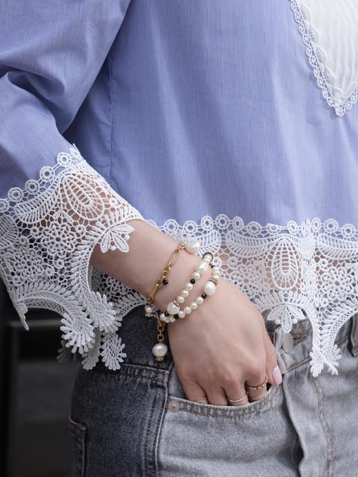 TYNVIE 褶裥过肩蕾丝饰边衬衫 - 蓝白细纹 商品图3