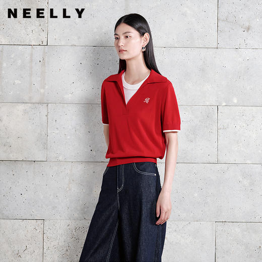 NEELLY纳俪商场同款秋季新款假两件设计感针织衫女耐看气质上衣N25072A01029 商品图0