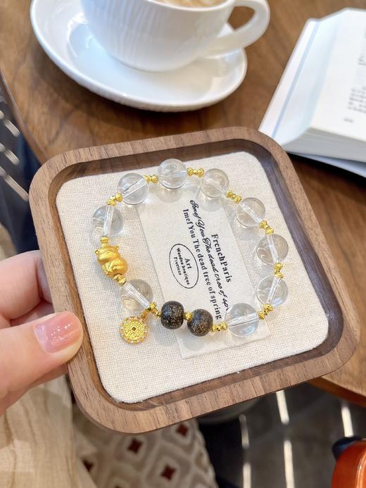 天然白水晶“招财小猫”沉香木手串 约12mm JD （需做证书2-3天左右发货） 商品图2