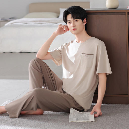夏季睡衣男士莫代尔短袖长裤套装轻运动风凉爽青年可外穿家居服   JL-HYM4838/HYM4839 商品图0