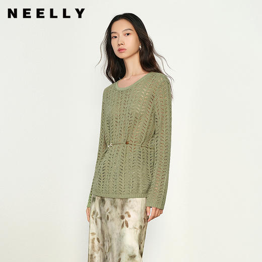 NEELLY纳俪商场同款春季新款显白个性镂空针织衫女气质随性上衣N25074A04567 商品图0