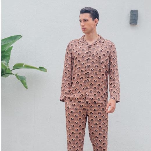 男印花开襟长袖睡衣套装PE21301 商品图0