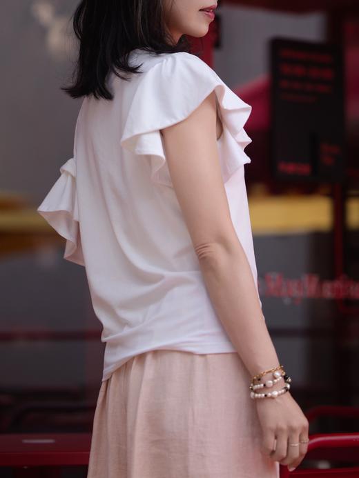 TYNVIE 平纹针织露肩荷叶边袖上衣 - 白色 商品图3