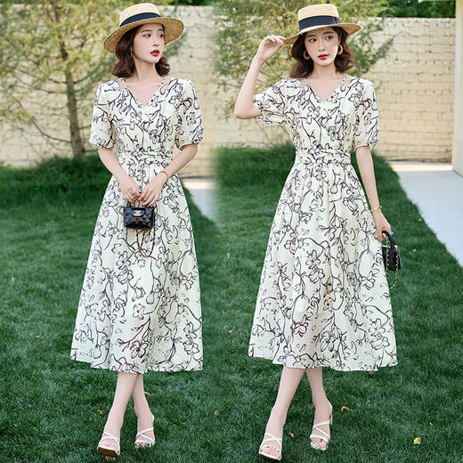 【预售3天】PY 温柔风印花泡泡袖修身连衣裙MLJL50129 商品图2