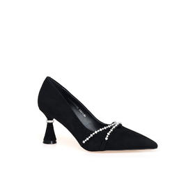 豪麟名鞋迪嘉女鞋皮鞋羊反绒面革DJKDA52WP005黑色