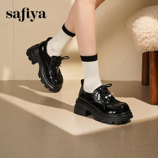 预售|Safiya/索菲娅2025珍珠系带英伦风轻便增高漆皮百搭粗跟小皮SFD3112171 商品图7
