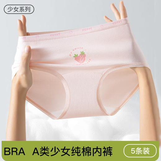 10-18岁5条A类精梳纯棉内裤 初中生7A抗菌全棉裆女生少女三角短裤 商品图0