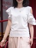 TYNVIE 平纹针织露肩荷叶边袖上衣 - 白色 商品缩略图2