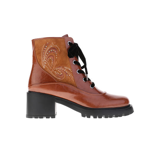 sheme景颇族原创设计刺绣水晶女式粗跟牛皮马丁靴可定制 商品图0